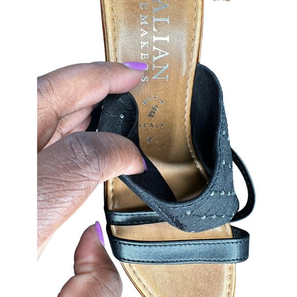 Italian Shoemakers Black Rhinestone Embellished Beachy Resort Wedge Size 7 - Picture 4 of 9